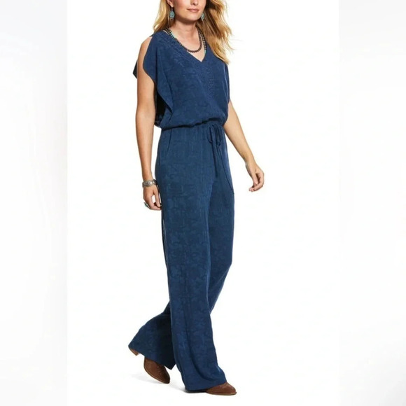 Ariat Blue Jumpsuit Sleevless VNeck Top Size Large - Picture 6 of 16